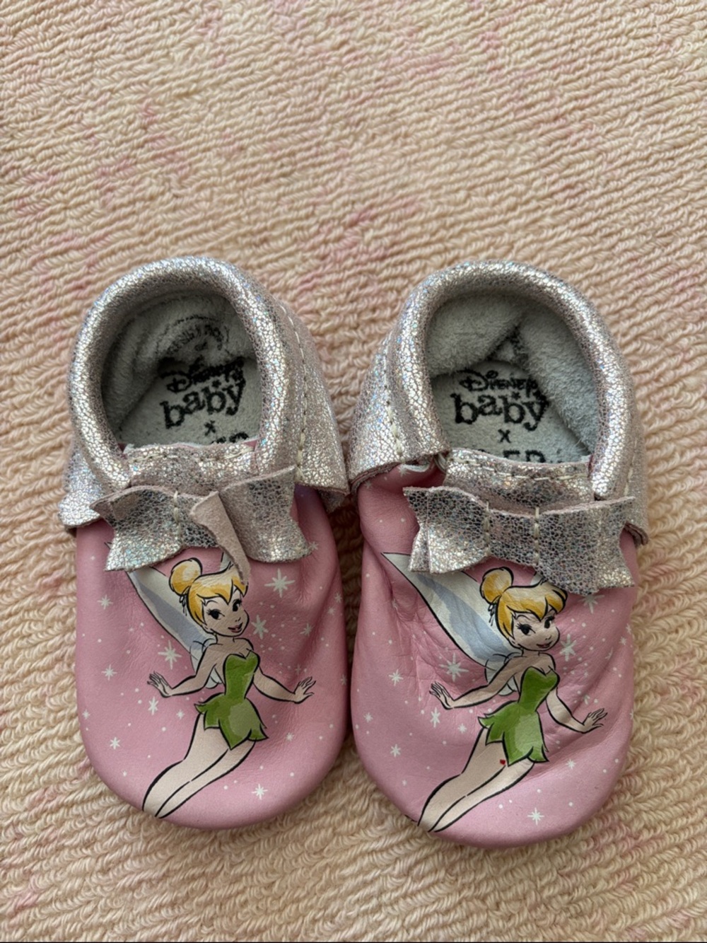 Freshly Picked Pink Tinker Bell Baby Shoes with Sparkle Bows